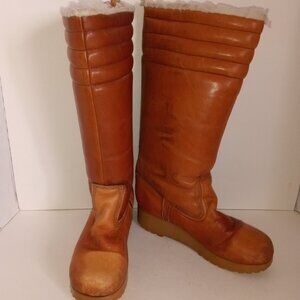 *Rare* Vintage '70s DEXTER Women's Sz 7M Tan Leather Pile Lined Snow Boots